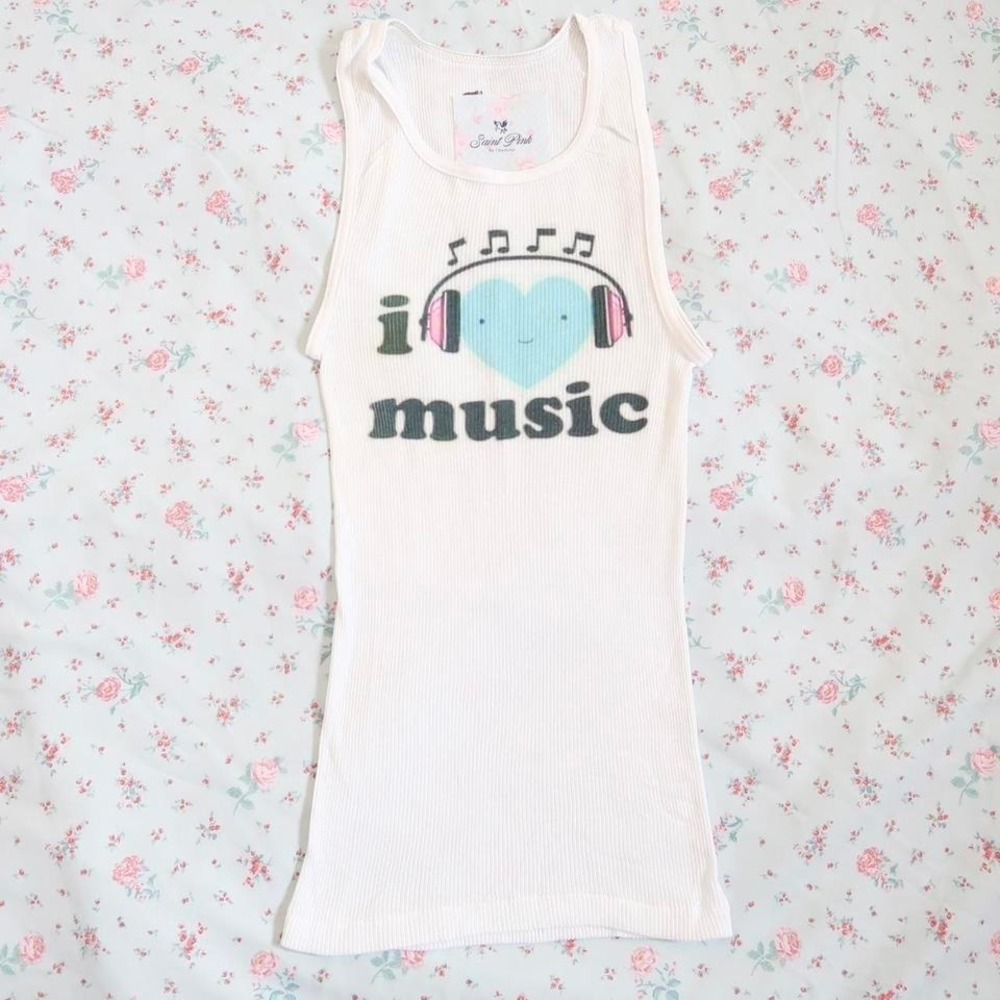 y2k i heart music headphones ribbed tank indie sleaze top
